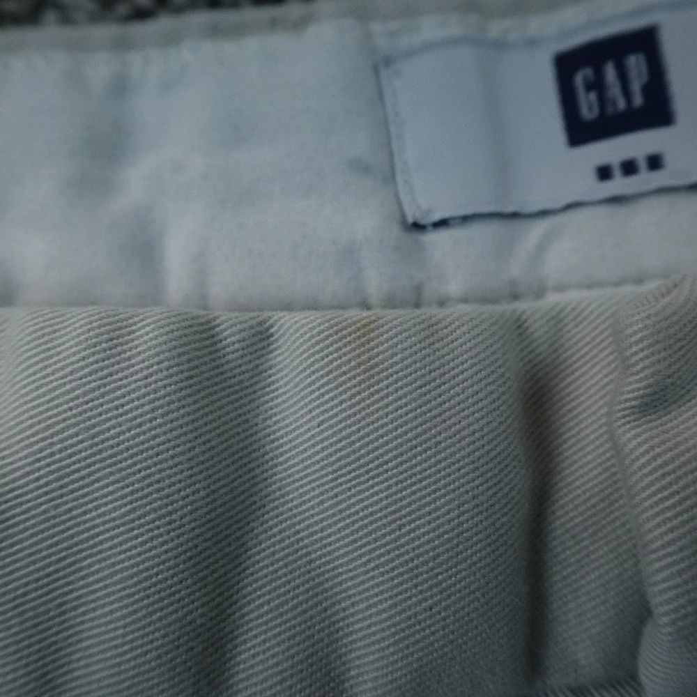 Gap‎ Pants Mens 31X32 Beige White Chino Trouser Flat Front Straight Leg Casual